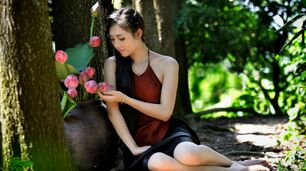 Chinese Nymph Holding Lotus Buds